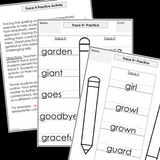 Modified Spelling Activities | Featuring 'g' Words | For 4th Grade