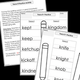 Modified Spelling Activities | Featuring 'k' Words | For 4th Grade