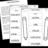 Modified Spelling Activities | Featuring 'v' Words | For 4th Grade