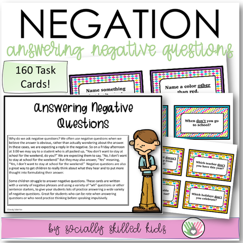ANSWERING NEGATIVE QUESTIONS | Task Cards | For Elementary
