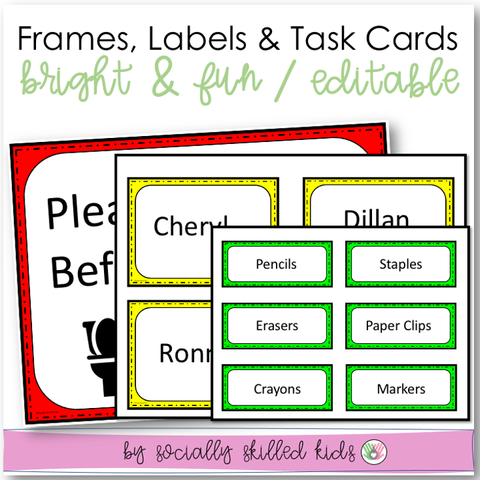 Frames, Labels and Task Cards | Bright and Fun Themed
