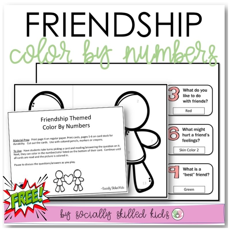 Friendship Themed Color By Number | Freebie – Socially Skilled Kids