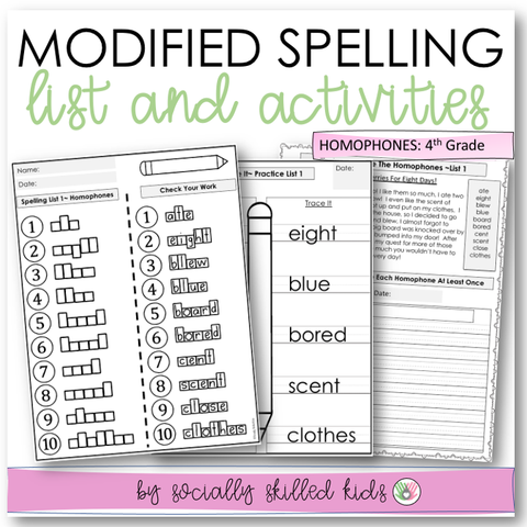 Modified Spelling Activities | Featuring Homophones | For 4th Grade
