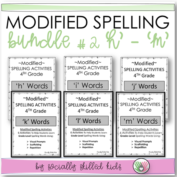 Modified Spelling Activities | BUNDLE 2 | 'h' - 'm' Words | For 4th Grade