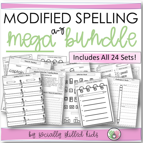 Modified Spelling Activities | MEGA BUNDLE | Featuring 'a' - 'z' Words | For 4th Grade