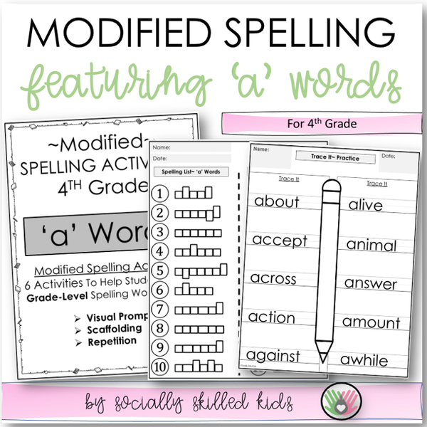 Modified Spelling Activities | Featuring 'a' Words | For 4th Grade