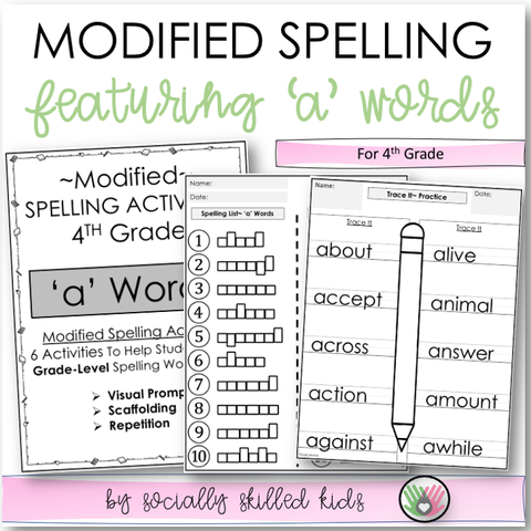 Modified Spelling Activities | Featuring 'a' Words | For 4th Grade