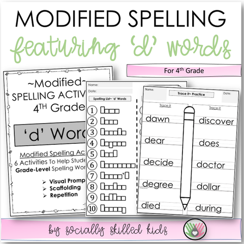Modified Spelling Activities | Featuring 'd' Words | For 4th Grade
