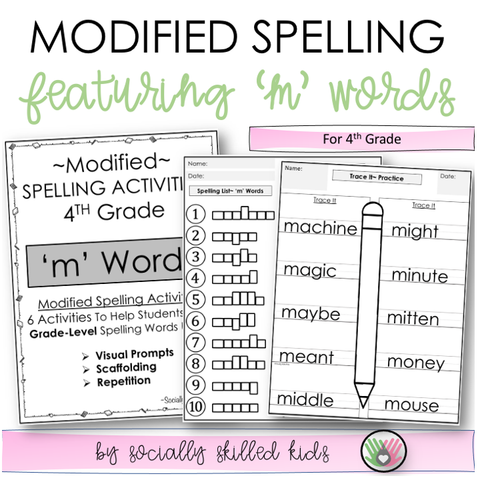 Modified Spelling Activities | Featuring 'm' Words | For 4th Grade