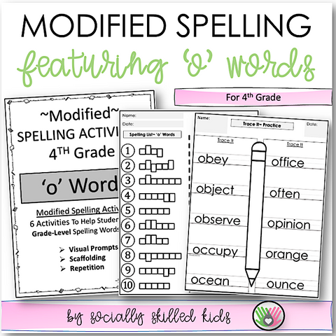 Modified Spelling Activities | Featuring 'o' Words | For 4th Grade
