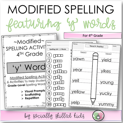 Modified Spelling Activities | Featuring 'y' Words | For 4th Grade