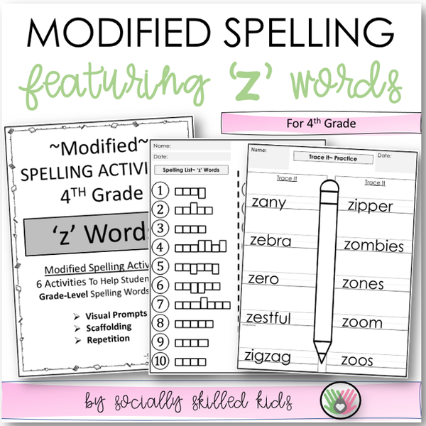 Modified Spelling Activities | Featuring 'z' Words |For 4th Grade