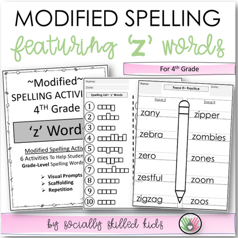 Modified Spelling Activities | Featuring 'z' Words |For 4th Grade