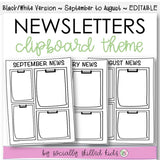 NEWSLETTERS Clipboard Theme | September To August | Black and White Version