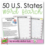 50 U.S. States Word Search, Geography, Freebie