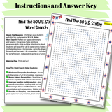 50 U.S. States Word Search, Geography, Freebie