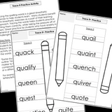 Modified Spelling Activities | Featuring 'qu' Words | For 4th Grade