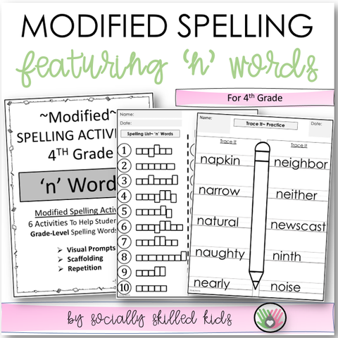 Modified Spelling Activities | Featuring 'n' Words | For 4th Grade