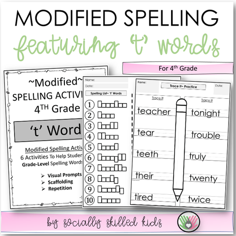 Modified Spelling Activities | Featuring 't' Words | For 4th Grade
