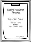 NEWSLETTERS Clipboard Theme | September To August | Black and White Version